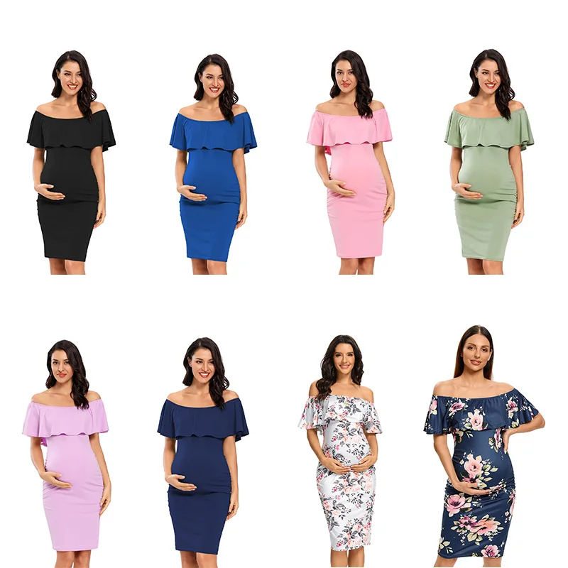 Top Trends: Liu&Qu Women's Maternity Dress Off Shoulder Ruffle Sleeveless Bodycon Dress Elegant Ruched Sides Bodycon Dresses For Baby Shower Shoppable Styles - Image 2