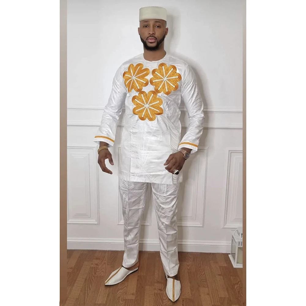 Top Trends: H&amp;D African Clothes For Men Top Pant 2 Pieces Set African Tradition Men Outfit Riche Bazin Embroidery Shirt With Trouser Wedding Shoppable Styles