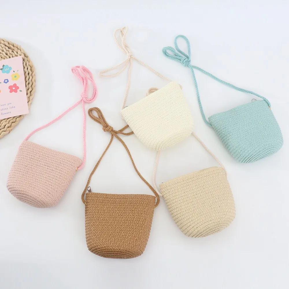 Top Trends: New Summer Children Girls Shoulder Bag Creative Pure Color Straw Messenger Bag Kids Coin Purse Cute Princess Mini Handbag Shoppable Styles