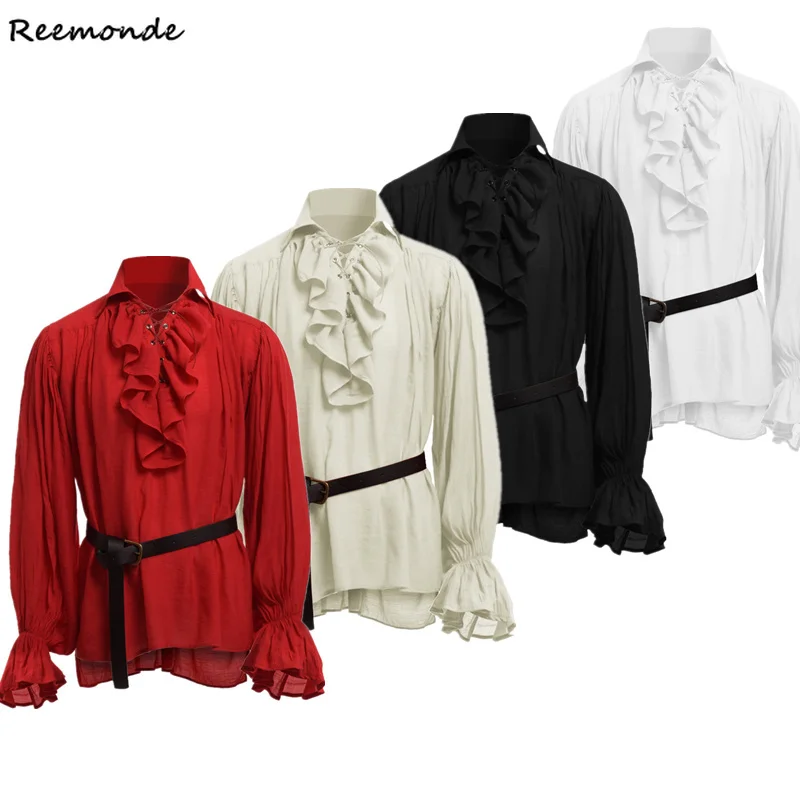 Top Trends: Wholesale Medieval Renaissance Lacing Up Shirt Bandage Tops Ruffles Shirt Fashion Men Vintage Costume Fluffy Long Sleeve Male Shoppable Styles