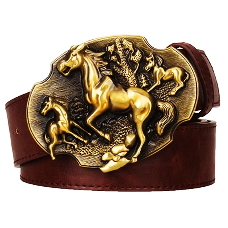 Top Trends: Golden Galloping Horse Leather Belt Wild Horse Run Mustangs Americans West Cowboy Style Waistband Shoppable Styles