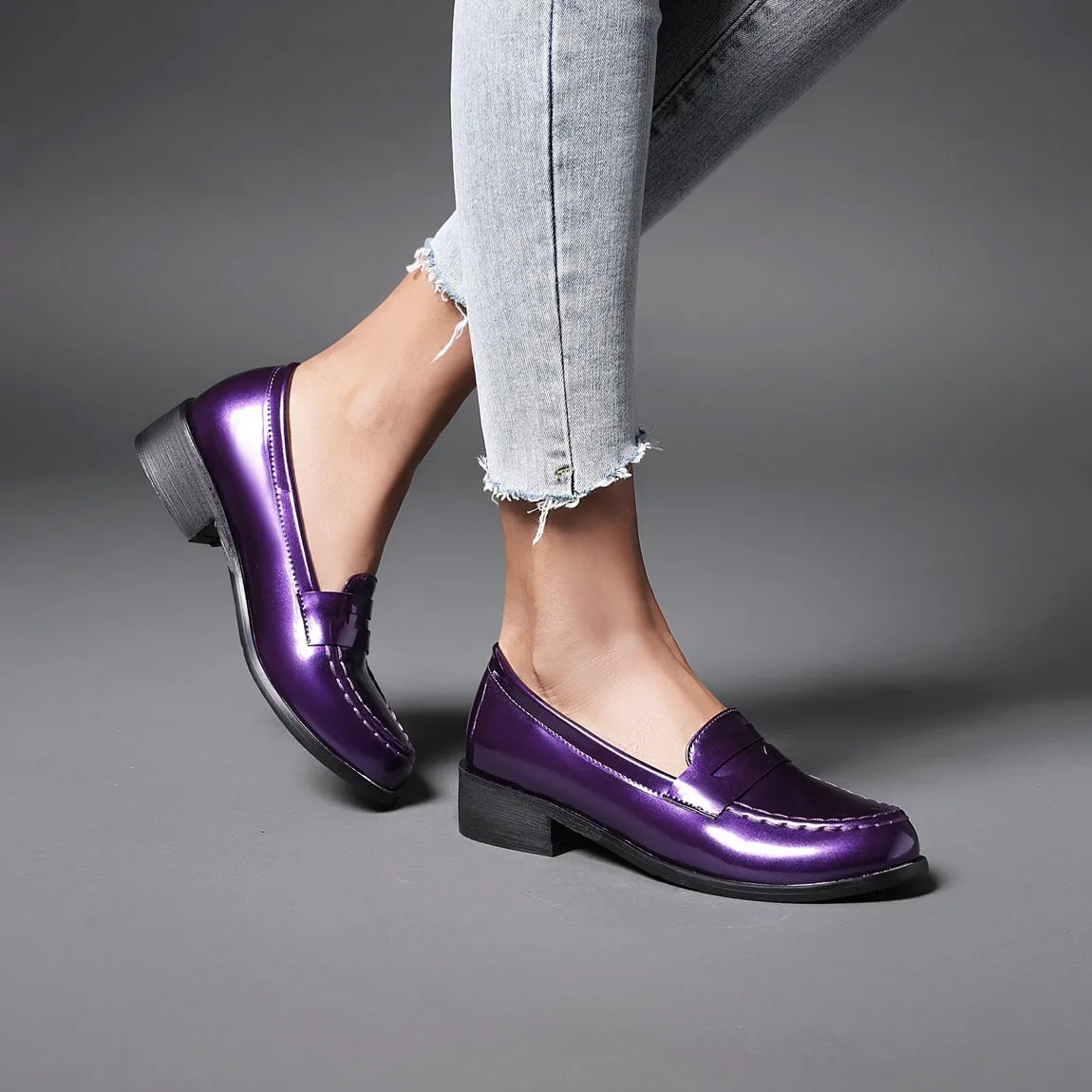 Top Trends: Spring Autumn New Women Low Heels Loafers Slip On Patent Leather Casual Daily Work Shoes Purple Black Yellow Plus Size 41 42 43 Shoppable Styles