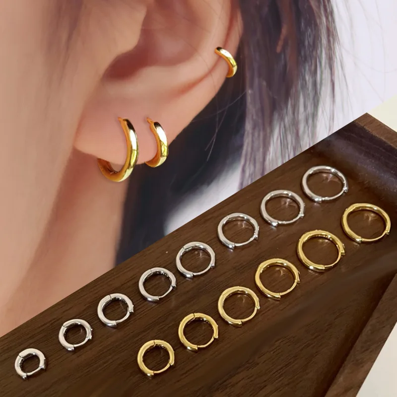 Top Trends: 1 Pair 8 / 10 / 12 / 14 / 16 / 18 / 20MM Stainless Steel Small Hoop Earrings For Women Men Cartilage Gold Color Ear Piercing Jewelry Shoppable Styles