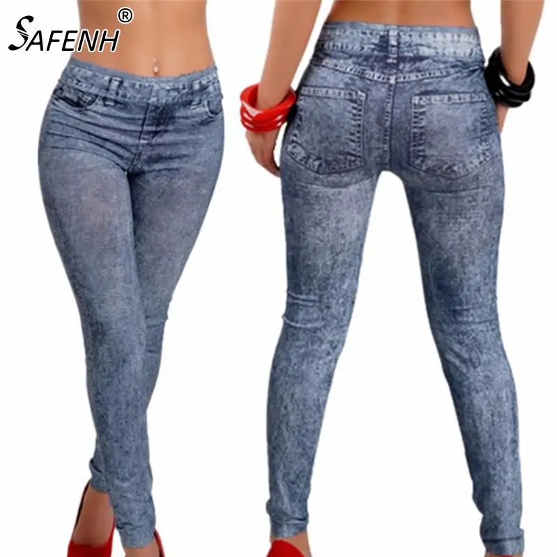 Top Trends: Women Leggings Denim Jeans Pants With Pocket Slim Leggings Women Fitness Blue Black Leggins Shoppable Styles