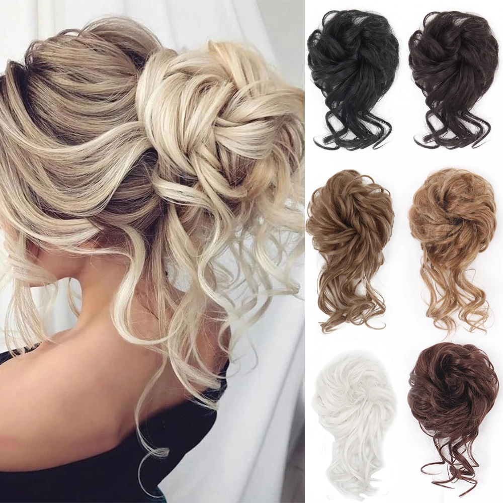 Top Trends: XINRAN Synthetic Curly Donut Chignon With Elastic Band Scrunchies Messy Hair Bun Updo Hairpieces Extensions For Women Shoppable Styles