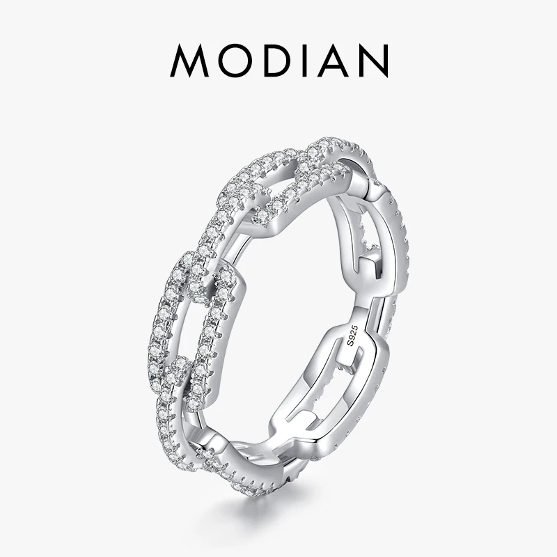 Top Trends: Modian 925 Sterling Silver Trendy Sparkling Clear CZ Fine Jewelry Accessories Simulated Diamond Stacking Chain Rings For Women Shoppable Styles