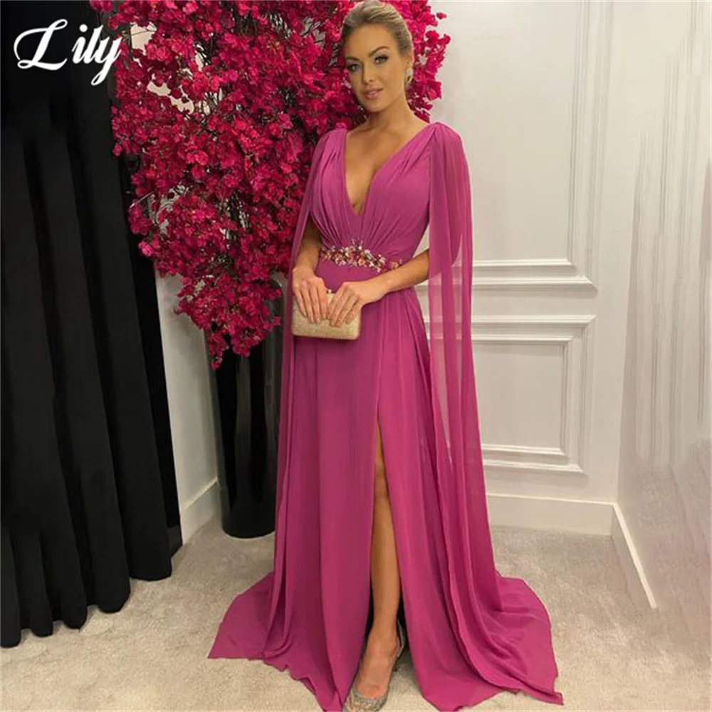 Top Trends: Grape Beach Evening Dresses Appliques Charming Prom Dress Chiffion Party Dresses With High Split Custom Size Vestidos De Noche Shoppable Styles