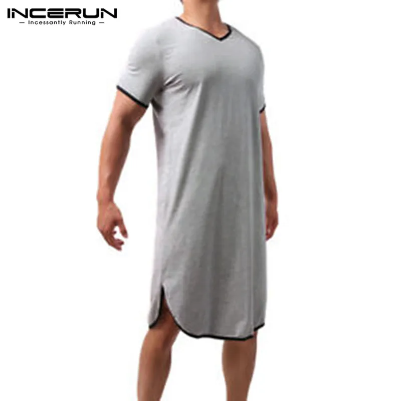 Top Trends: Summer Short Sleeve V Neck Homewear INCERUN Men Patchwork Sleep Robes Hombre Loose Comfy Bathrobes Casual Solid Nightgown S-5XL Shoppable Styles