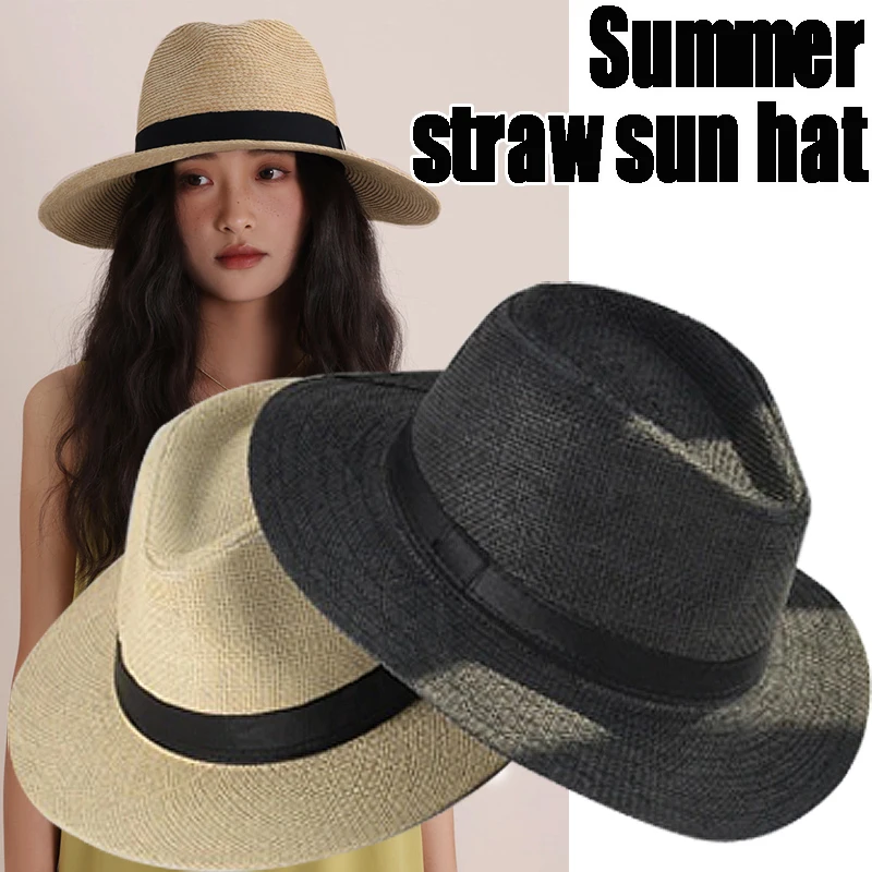 Top Trends: Beach Vacation Panama Jazz Hat Summer Sunscreen Handwoven Straw Sun Hat Men Elegant Women Hawaii Casual Sunshade Gangster Cap Shoppable Styles - Image 3