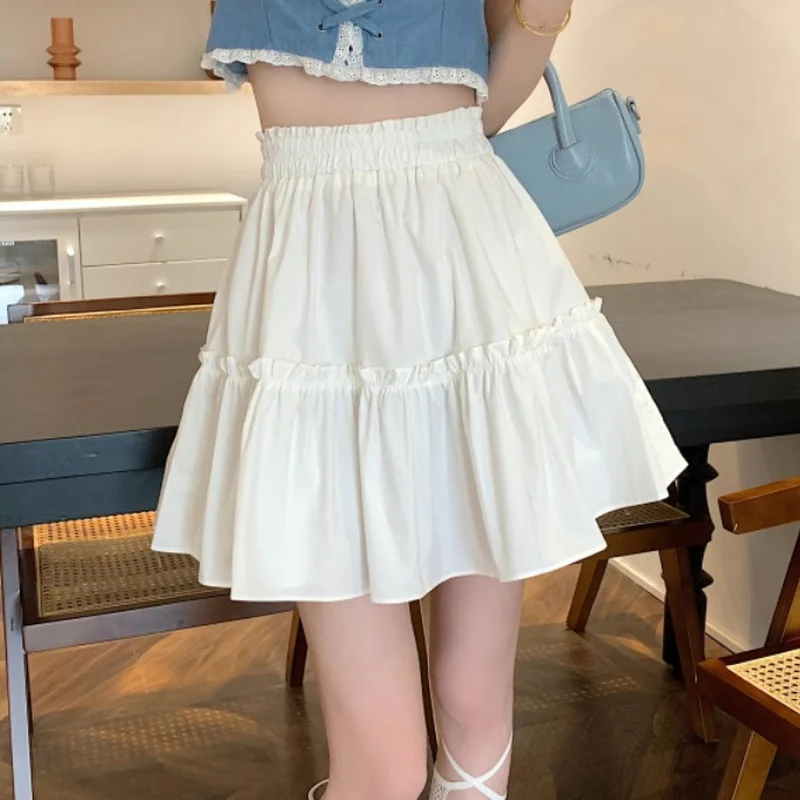 Top Trends: HOUZHOU Kawaii Cute Mini Skirt Women Korean Fashion Patchwork Fairycore High Waist Fluffy White Skirt Vacation Outfits Summer Shoppable Styles