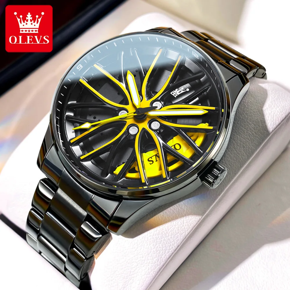 Top Trends: OLEVS 9937 Wheel Hub Design High Quality Waterproof Men's Watch Sport Quartz Stainless Steel Band Men's Watch Glow 360 Rotary Shoppable Styles