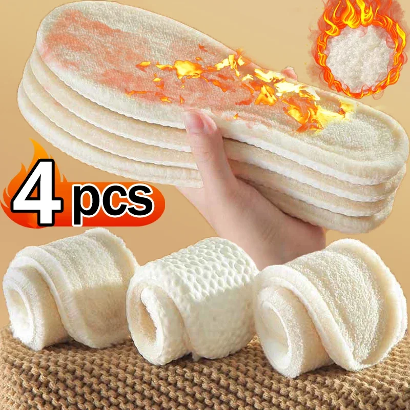 Top Trends: Winter Thicken Warm Insoles Women Men Thermal Plush Sports Shoe Pads Cushions Elastic Wool Self-heating Massage Insert Padding Shoppable Styles