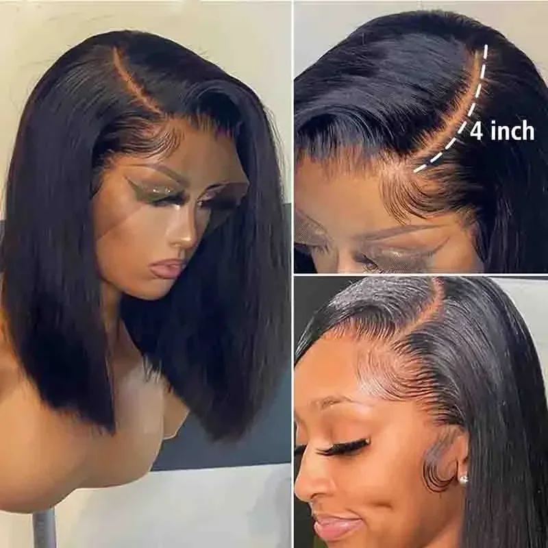 Top Trends: 12inch Short Straight Frontal Bob Wigs Human Hair 4x4 Lace Front Wigs Pre Plucked Natural Black Color For Women Human Hair Shoppable Styles