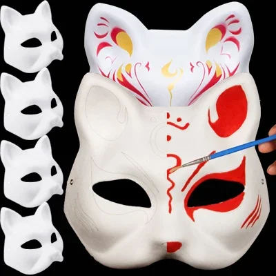 Top Trends: 1 / 3 / 5Pcs Foxes Mask DIY Hand-Painted Japanese Cosplay Rave Anime Demon Slayer Half Face Cat Masks Festival Party Cosplay Props Shoppable Styles