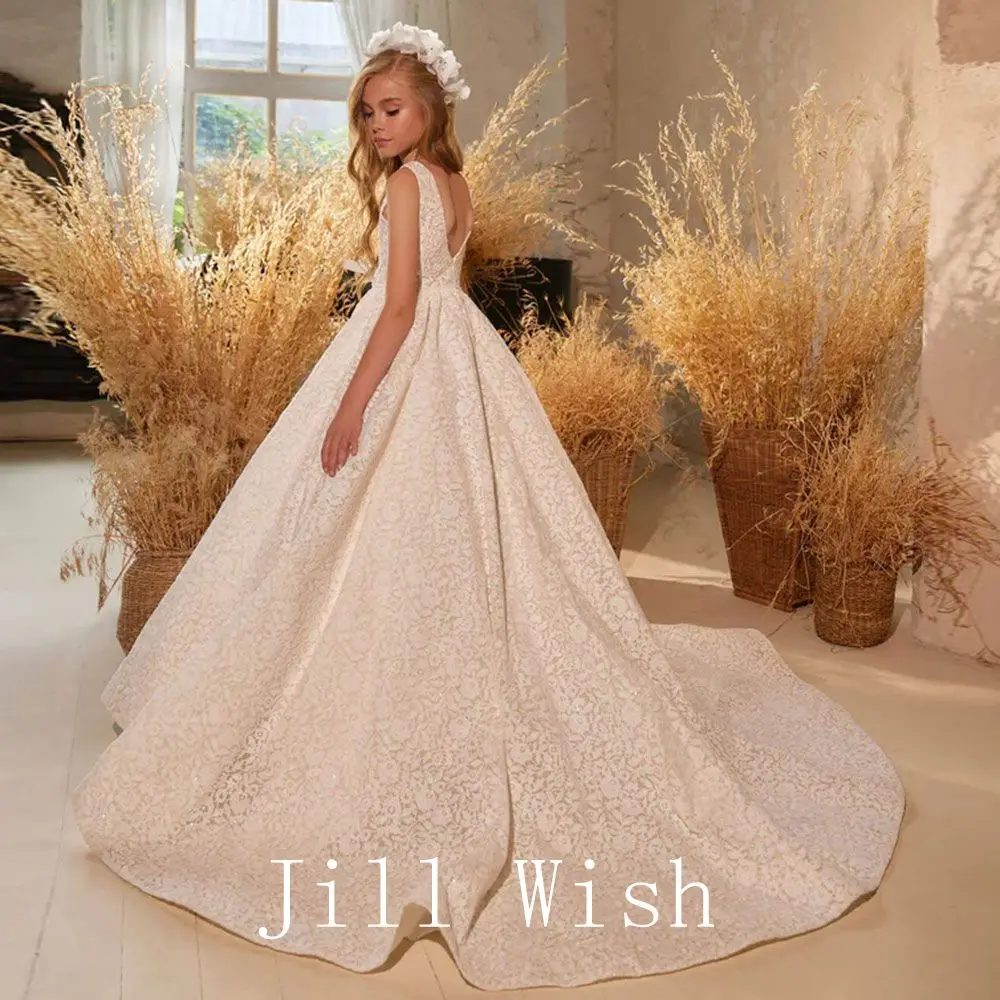 Top Trends: Jill Wish Elegant Ivory Flower Girl Dress Appliques Lace Princess Gown For Kids Wedding Birthday First Communion Party 2024 J261 Shoppable Styles