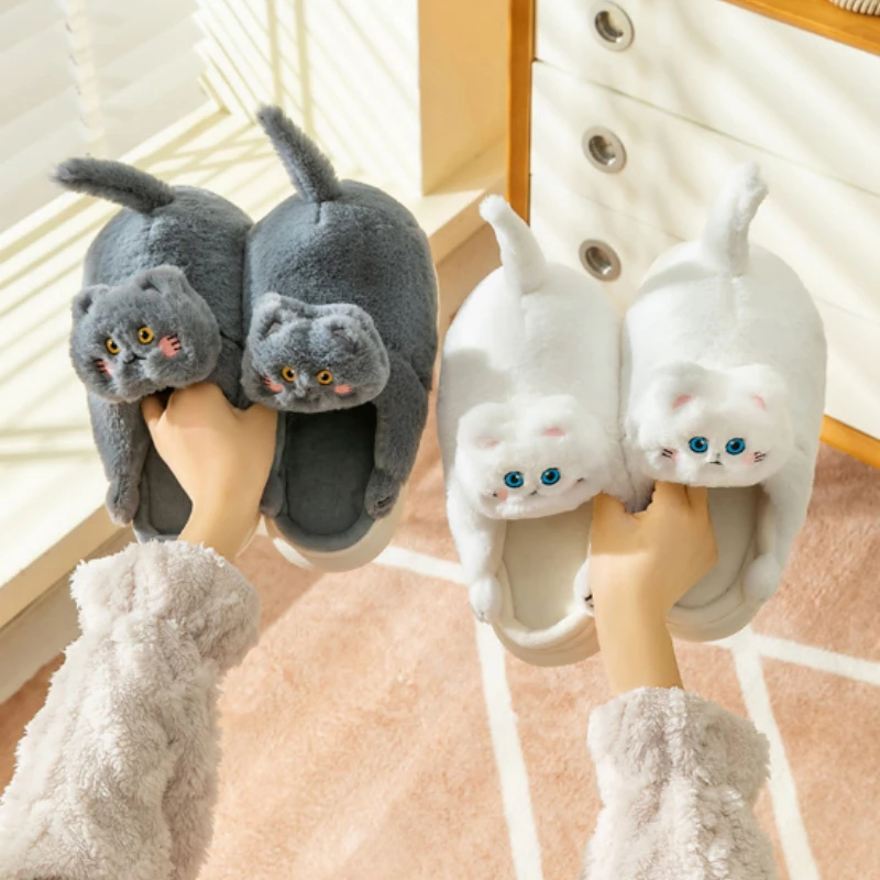 Top Trends: 2023 New Winter Plush Plush Slippers Cartoon Cute Cat Tiger Couple Slippers For Home Warm And Non Slip Women&#039;s Cotton Slippers Shoppable Styles