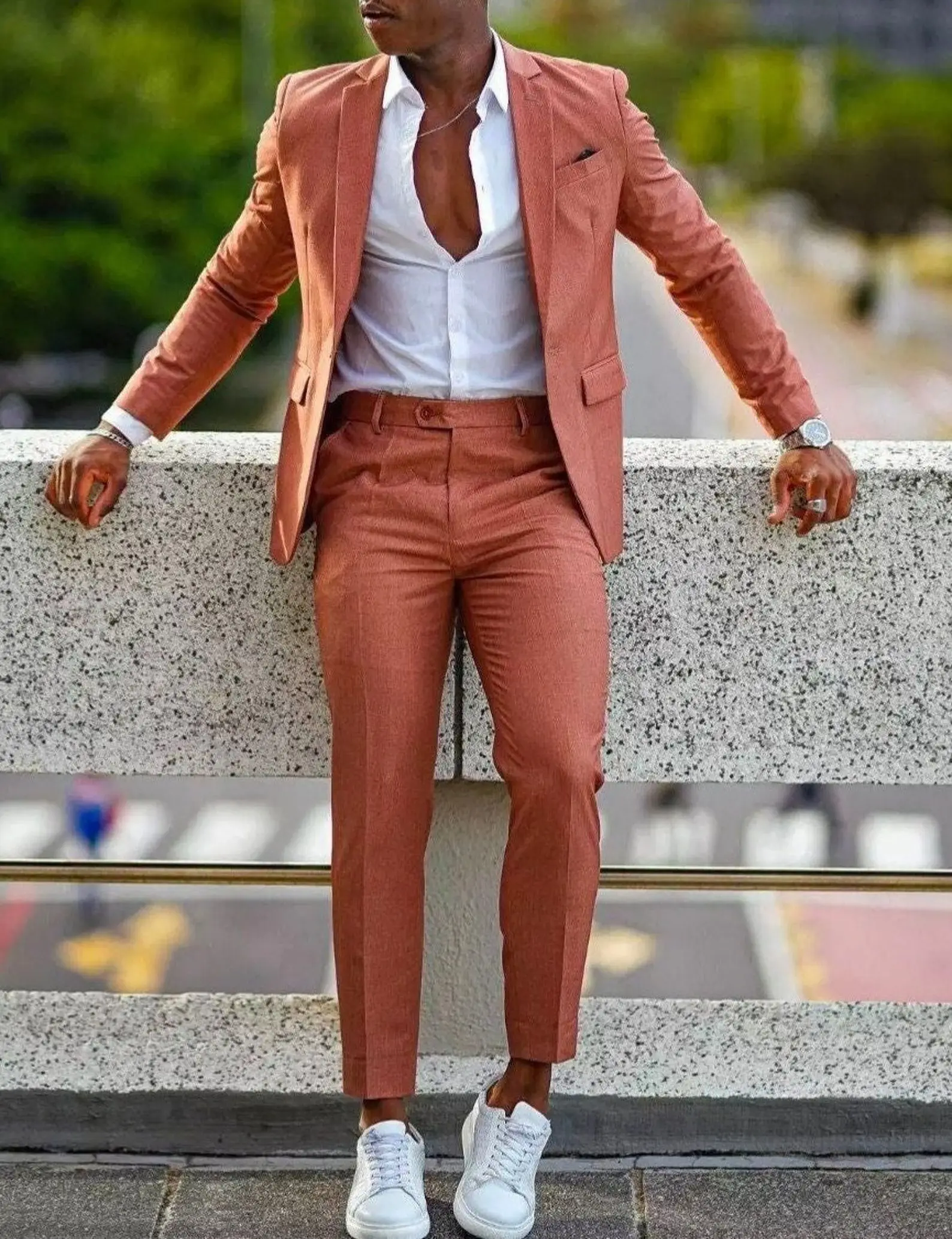 Top Trends: Orange Formal Men Suits For Wedding Prom Notch Lapel Blazer Custom Made Fashion Tuxedos Two-Piece Jacket+ Pants Tr Hombreajes De Shoppable Styles