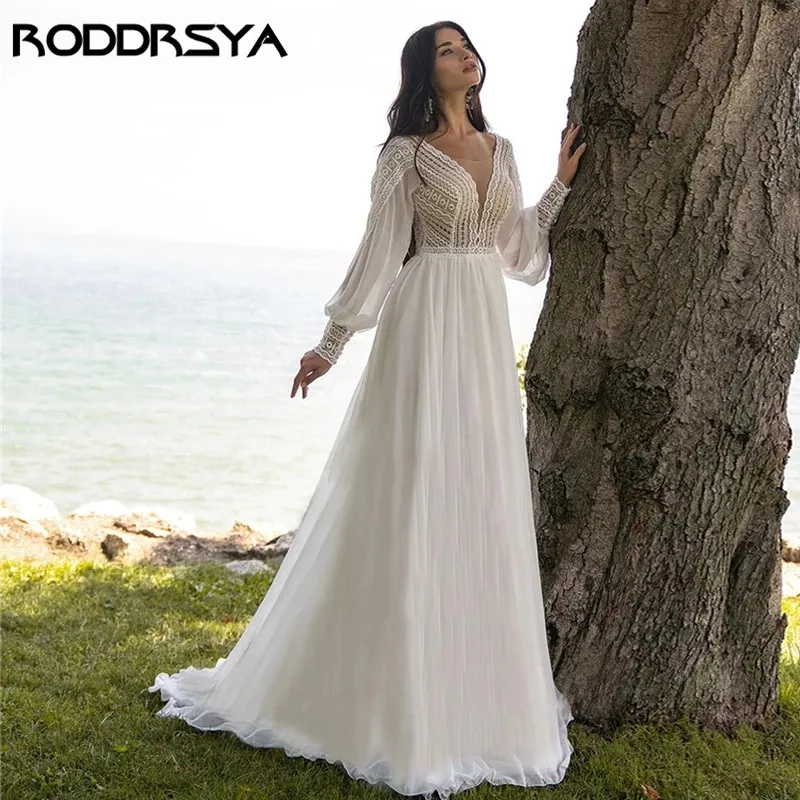 Top Trends: RODDRSYA Boho A-line Wedding Dresses For Women Chiffon Puffy Sleeve Vestido De Novia 2024 Elegant Lace Bridal Dress Custom Made Shoppable Styles