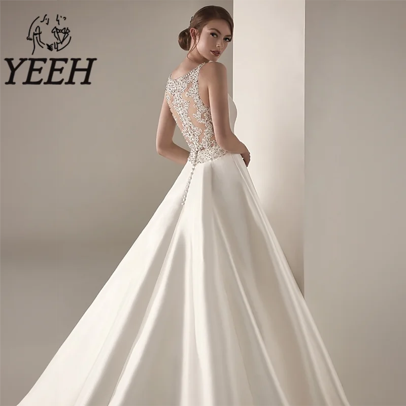 Top Trends: YEEH Boat Neck Wedding Dress Elegant Lace Appliques Beaded Illusion Back Bridal Gown Court Train Vestido De Noiva For Bride Shoppable Styles - Image 3