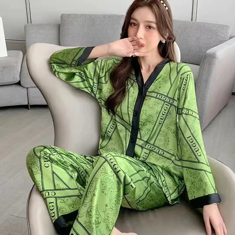 Top Trends: Pijamas Luxury Brand Ensemble Femme 2 Pièces Sleepwear V-Neck Cardigan Pijama Mujer Long Sleeve Silk Pyjama Pour Femme Comfort Shoppable Styles