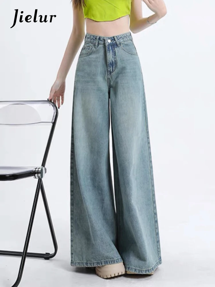 Top Trends: Jielur Washed Vintage Slim Loose Women Jeans Solid Color High Waist Simple Zipper Pockets Basic Office Lady Autumn Female Pants Shoppable Styles