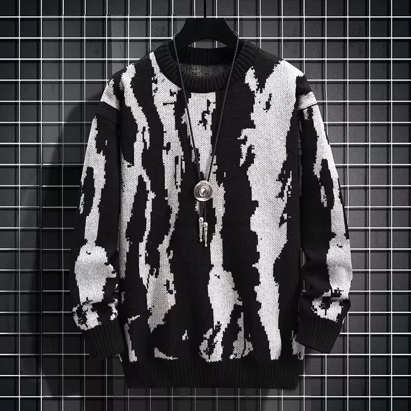 Top Trends: American Style Fashiona Zebra Stripes Men's Winter Sweater Irregular Loose Round Neck Pullovers Comfort Casual Clothing Shoppable Styles