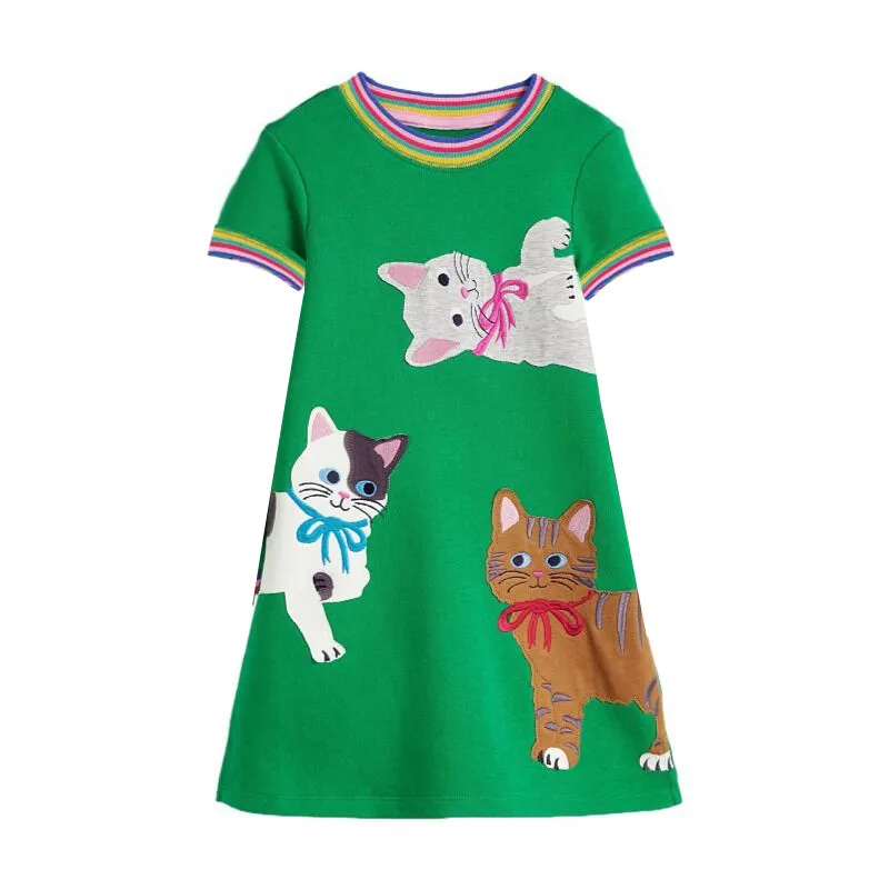 Top Trends: Jumping Meters 2-12T Hot Selling Princess Girls Dresses Cats Embroidery Summer Short Sleeve Baby Clothes Birthday Frocks Costume Shoppable Styles