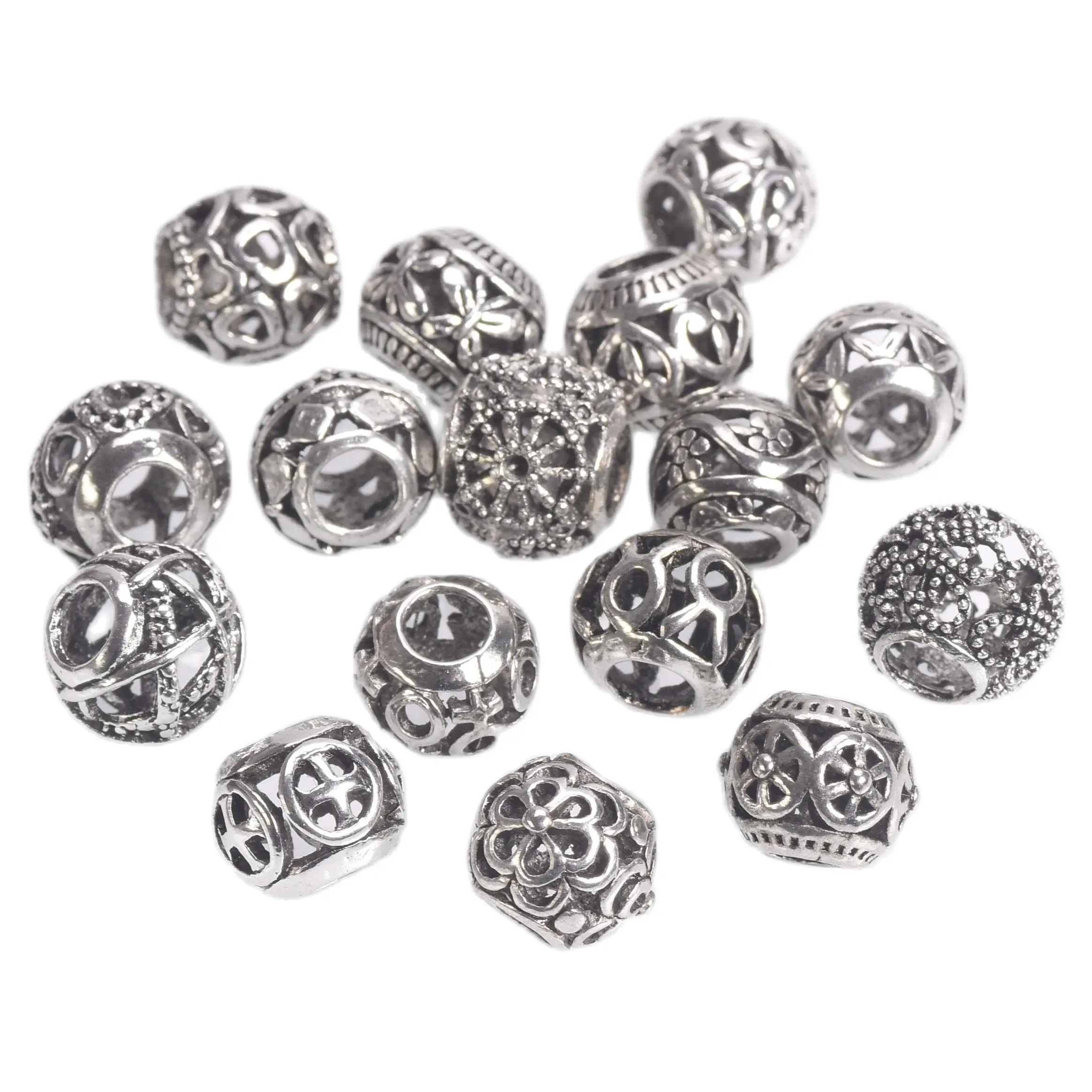 Top Trends: 10pcs 10mm Round Hollow Metal Alloy Loose Spacer Big Hole Beads For Jewelry Making European Charms Bracelet DIY Shoppable Styles