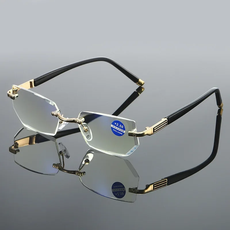 Top Trends: Men Blue Light Blocking Reading Glasses Women Dimond Cutting Rimless Eyeglasses Frame Anti Fatigue Hyperopia Presbyopic Eyewear Shoppable Styles