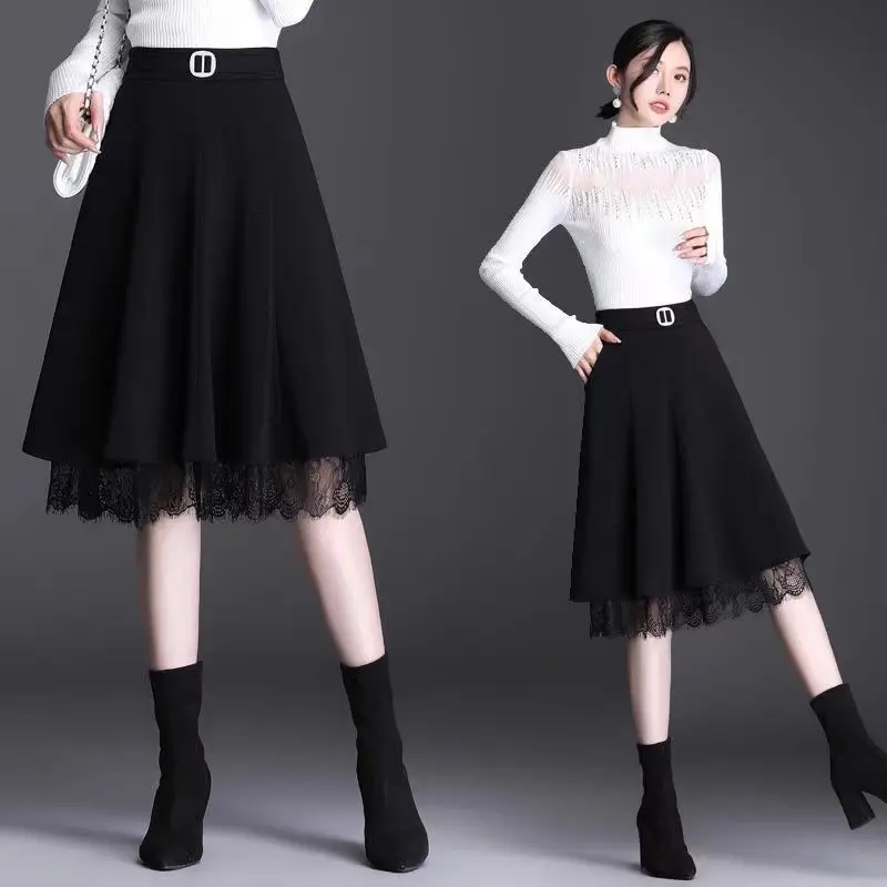 Top Trends: Fashion Elastic Waist Spliced Folds Lace High Waist Skirt Women's Clothing 2024 Spring New Loose Solid Color Office Lady Skirts Shoppable Styles - Image 6