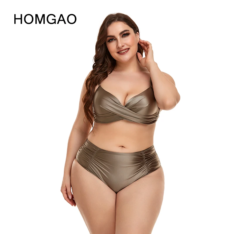 Top Trends: HOMGAO 2022 New Women Large Size Swimsuit Two Piece Bikini Set Sexy V-Neck Swimwear Bathing Suits Maillot De Bain Femme XL-4XL Shoppable Styles