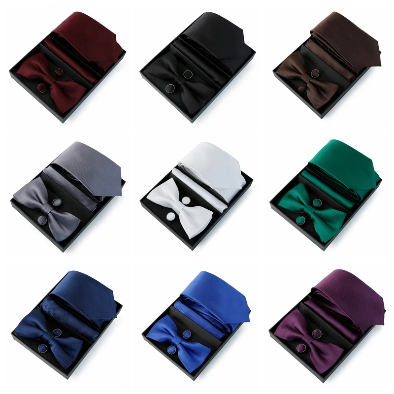 Top Trends: Tie Set For Men Necktie 7.5cm Solid Color Necktie For Men Luxury Suit Bowtie Pocket Square Cufflinks Bow Tie Wedding Gift Cravat Shoppable Styles