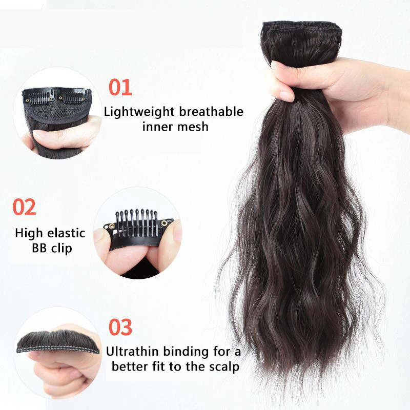 Top Trends: Synthetic Hair Curly Hair 25cm Mini Hair Pad Hair Natural Black Brown Hair Extension Clips In Hairpiece For Women Hair Wig Shoppable Styles - Image 3