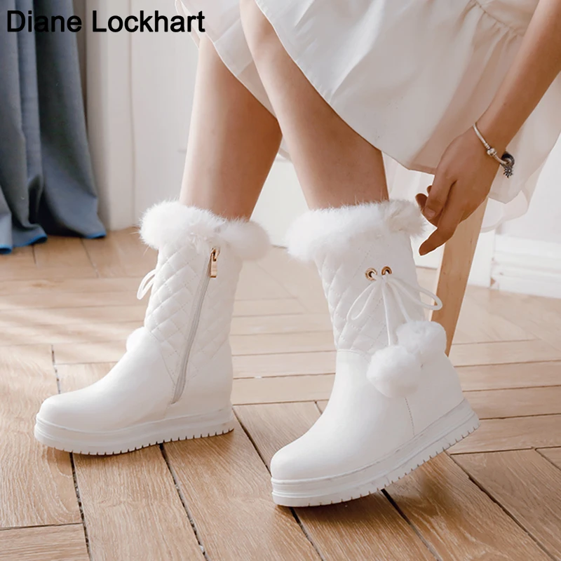 Top Trends: Women Platform Thick Plush Warm Snow Boots 2023 Winter Mid Calf Boots Height Lncreasing Fashion Girl Winter Shoes White Booties Shoppable Styles