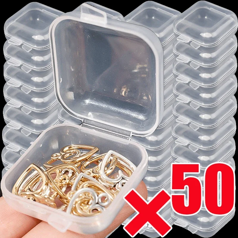 Top Trends: 1-50Pcs Mini Storage Box Transparent Square Plastic Box Earrings Jewelry Packaging Storage Small Square Box Jewelry Organizer Shoppable Styles