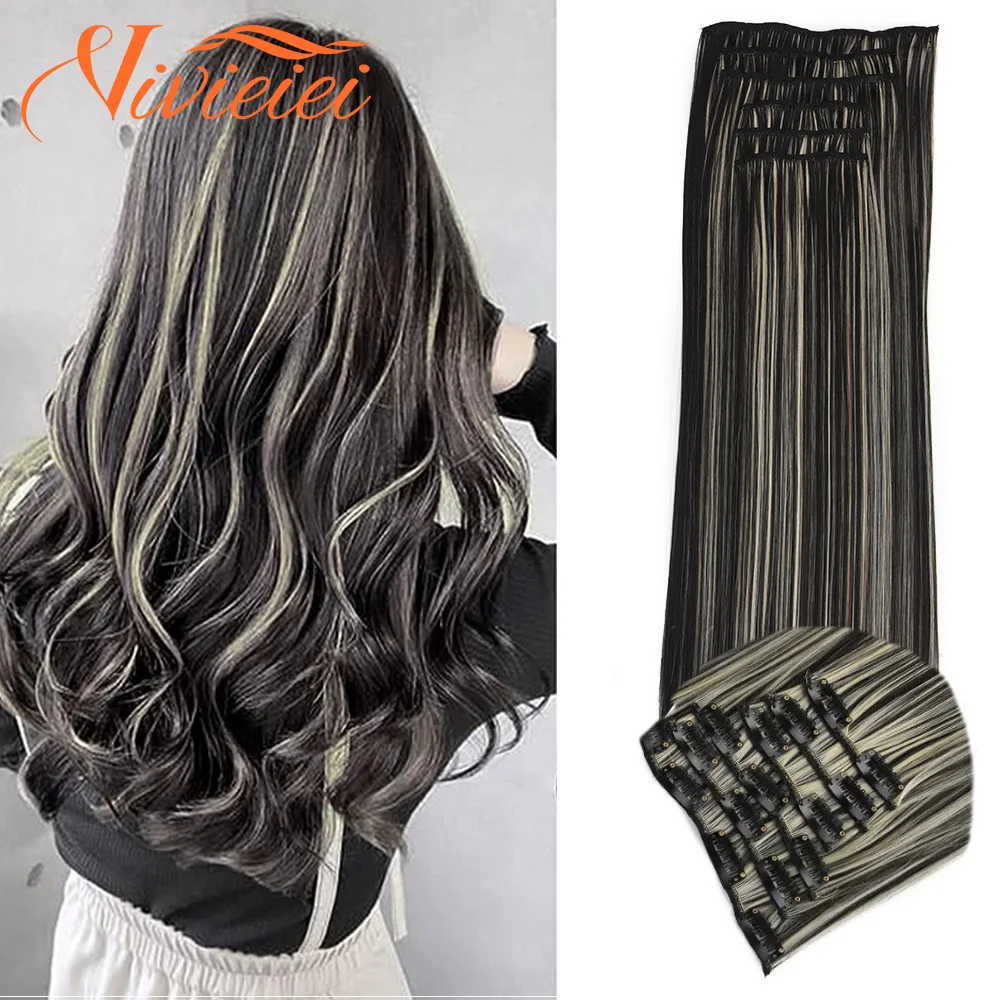 Top Trends: Long Straight Synthetic Clip In Hair Extensions 6Pcs 16Clips Brown Blond Hairpieces With Clips On Hair Extension For Women Shoppable Styles