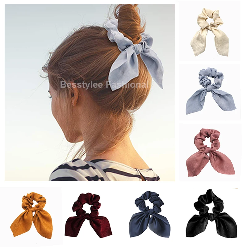 Top Trends: Fashion Solid Color Bowknot Scrunchie Chiffon Hair Rope Ponytail Holder Elastic Hair Bands Hair Ties Head Wrap Hair Accessories Shoppable Styles