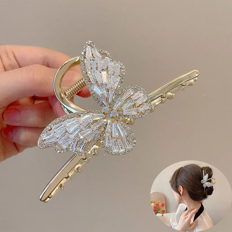 Top Trends: New Large Shark Clip Metal Butterfly Hair Claw For Women Rhinestone Hairpin Dish Up Hair Clips Gripper Claws Ponytail Claw Clip Shoppable Styles