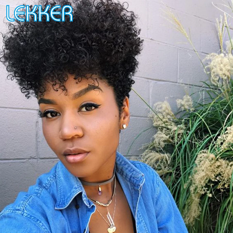 Top Trends: Lekker Short Pixie Kinky Curly Bob Human Hair Wigs With Bangs For Women Brazilian Remy Natural Hair Wear And Go Afro Curly Wig Shoppable Styles