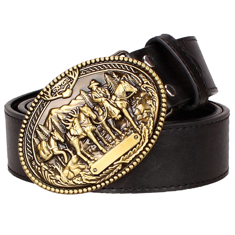 Top Trends: Fashion Men's Leather Belt Knight Wild West Cowboy Style Hip Hop Rock Jeans Waistband Metal Golden Buckle Shoppable Styles