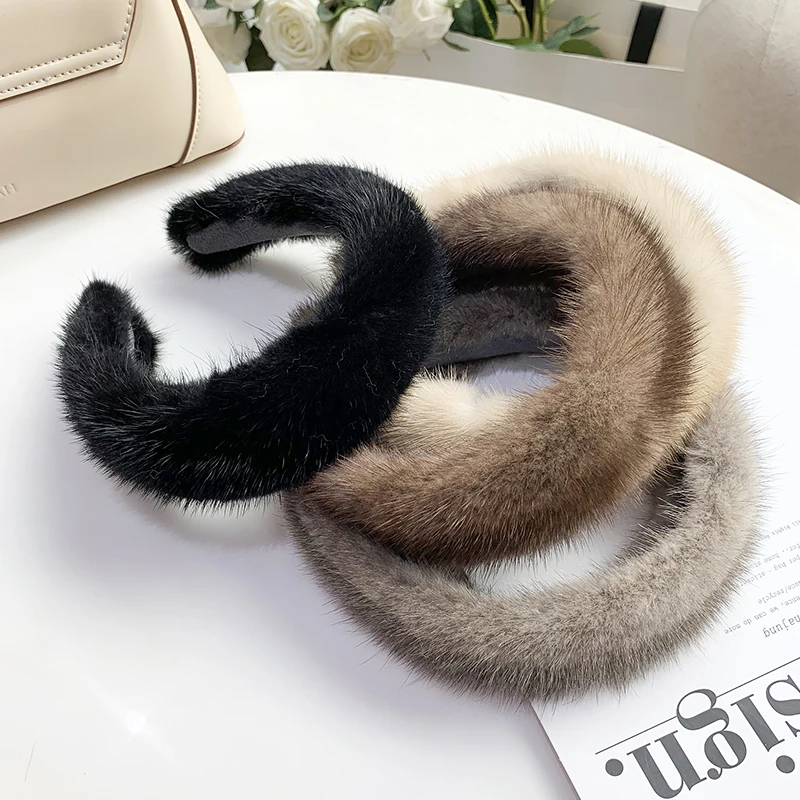 Top Trends: 2024 Hot Sale Women Luxury Winter 100% Real Mink Fur Headbands High Quality Real Fur Hair Band Lady Fashion Hair Hoop Furry Gift Shoppable Styles - Image 5