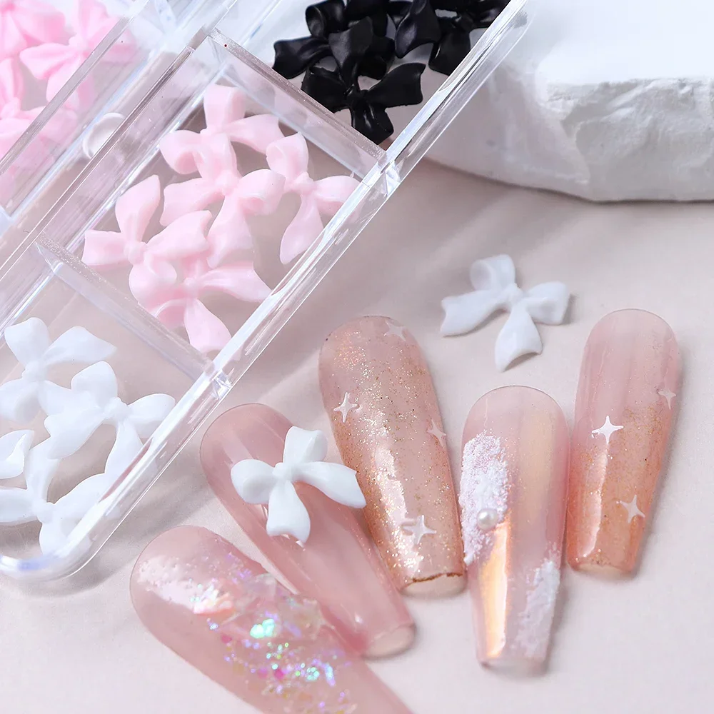 Top Trends: Kawaii 3D Bow Nail Charms White Pink Black Resin Rhinestone Nail Art Decoration For Korean DIY Manicure Supplies Shoppable Styles