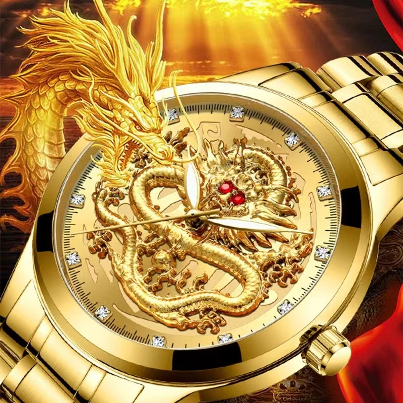 Top Trends: Original Dragon Watch Luxury Stainless Steel Gold Fashion Waterproof Business Men's Watch Glow In The Night Shoppable Styles