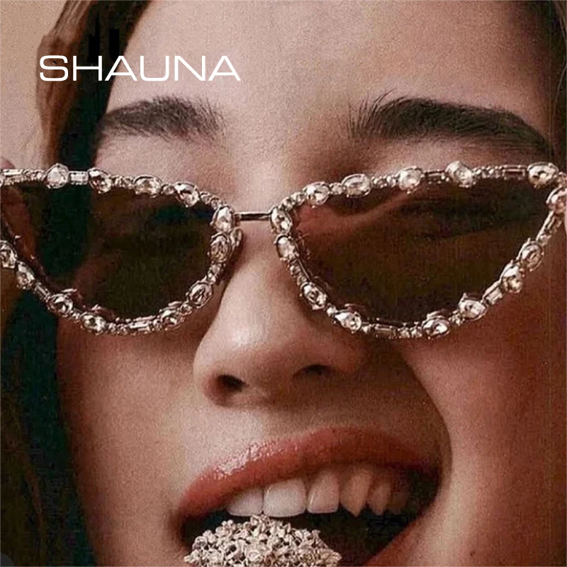 Top Trends: SHAUNA Luxury Crystal Women Cat Eye Sunglasses Trending Men Metal Frame Sun Glasses Gradient Mirror Shades UV400 Shoppable Styles