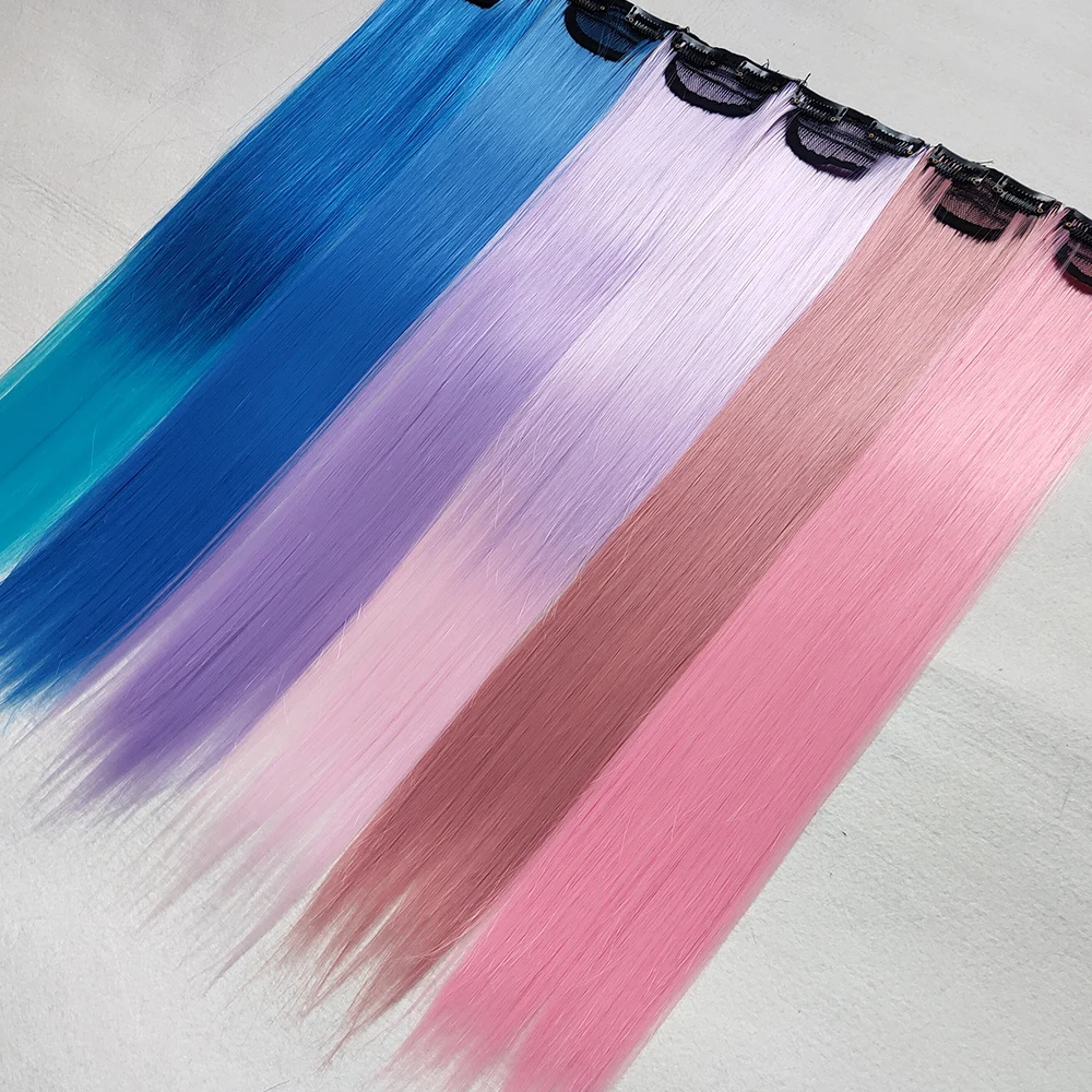 Top Trends: Colored Party Highlights Colorful Clip In Hair Extensions 22 Inch Straight 5Packs Synthetic Hairpieces For Women Kids Girls Shoppable Styles - Image 3