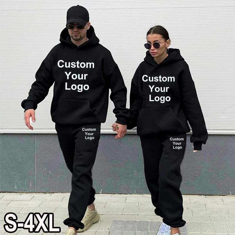 Top Trends: Custom Your Logo Hoodies Pants 2Pcs / Sets Sweatshirt Sweatpants Male Gyms Fitness Tops Trousers Joggers Sportswear Tracksuits Shoppable Styles