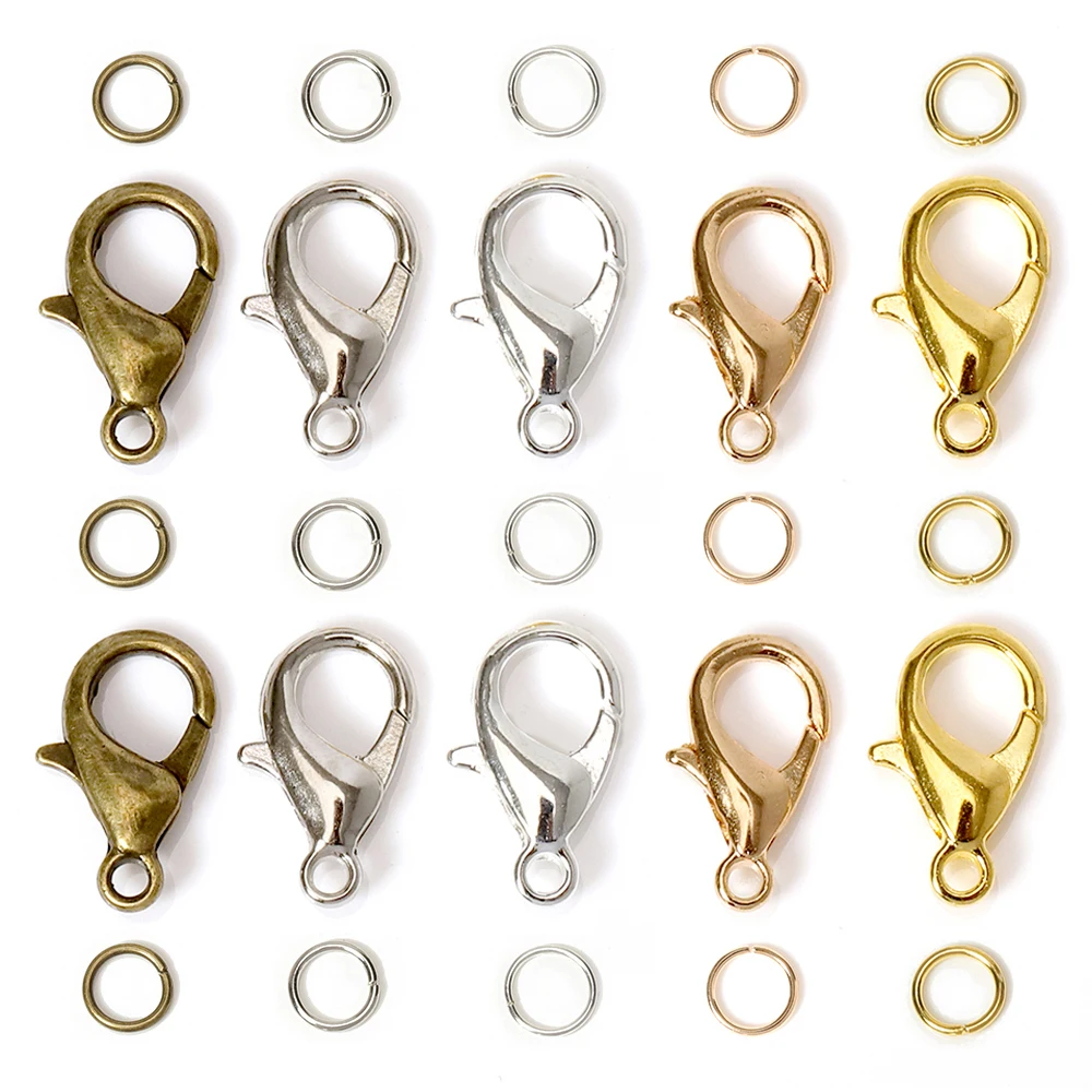 Top Trends: 200pcs Rings+ 100pcs Clasps Set Lobster Clasp Open Jump Rings For Bracelet Necklace Connectors Jewelry Making DIY Kit Wholesale Shoppable Styles