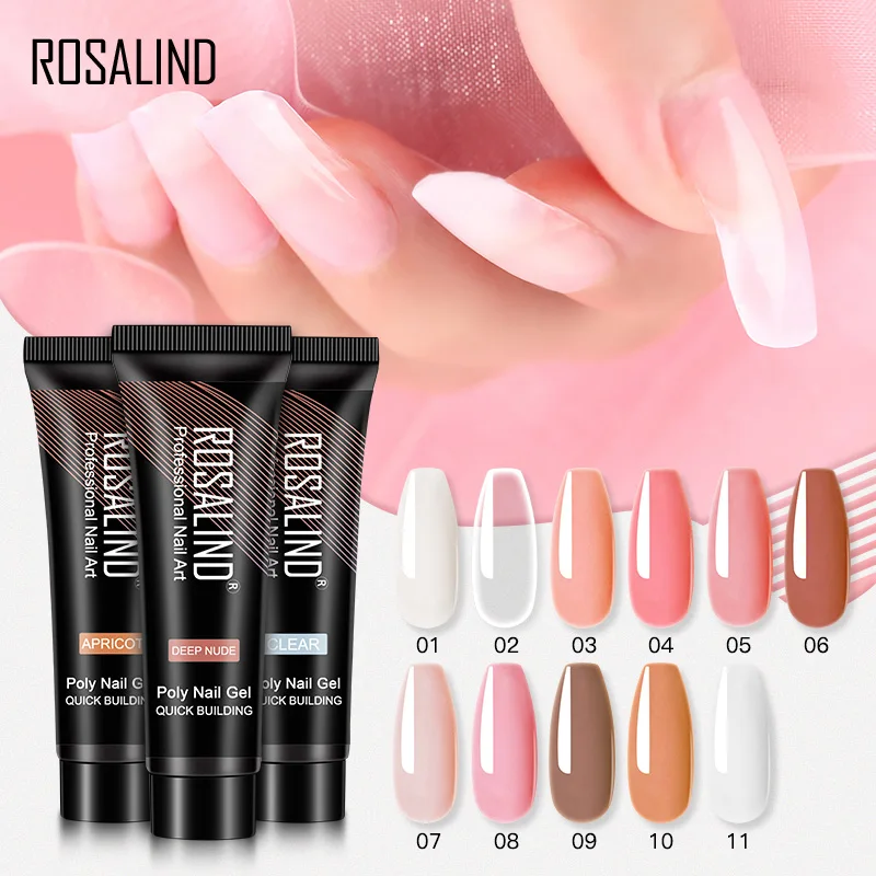 Top Trends: ROSALIND Poly Nail Acrylic Gel Extension Pink Glitter UV Semipermanent Varnish Hybrid Top Base Coat Manicure Extension Tools Shoppable Styles