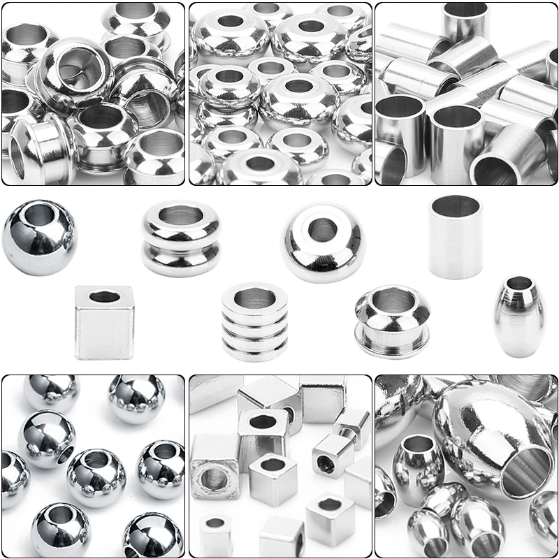 Top Trends: Stainless Steel Beads Square Round Big Hole Loose Spacer Bead For Jewelry Making Charm Bracelets Necklace Finding Shoppable Styles