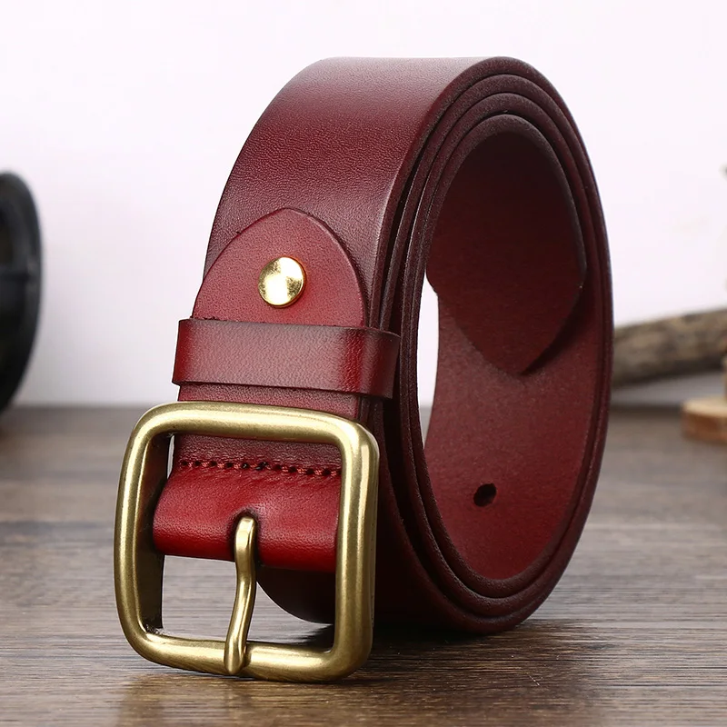 Top Trends: 3.8cm Genuine Leather For Mens Belts Copper Buckle Designer High Quality Men Cowboy Natural Dress Luxury Belt Lumbar Mans Red Shoppable Styles